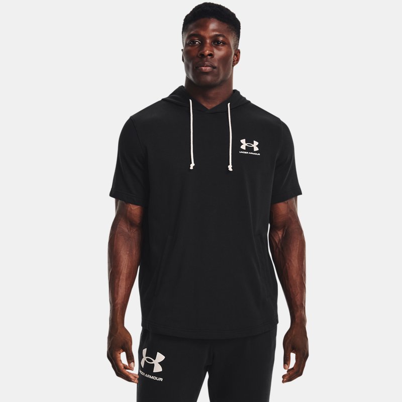 Men's Under Armour Rival Terry Short Sleeve Hoodie Black / Onyx White XXL